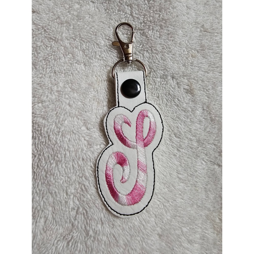Initial S Keychain Embroidered‎ Letter S Keyring Bag Charm Pink White